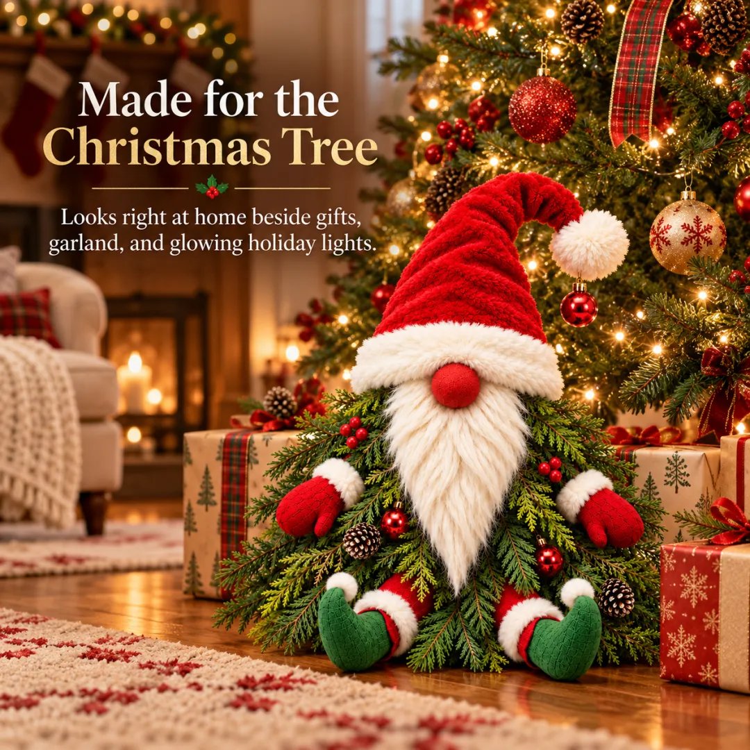 π
Sitting Christmas Evergreen Gnome | Woodland Holiday Decor
