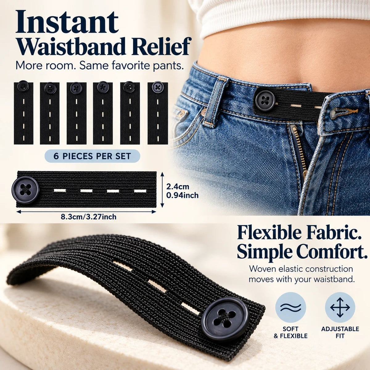 π Elastic Waistband Extender Buttons β Adjustable Comfort, 6-Piece Set