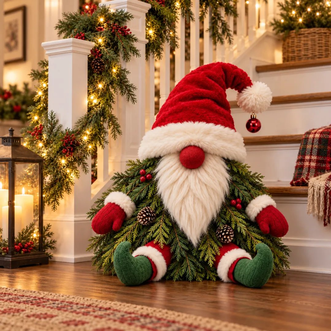 π
Sitting Christmas Evergreen Gnome | Woodland Holiday Decor