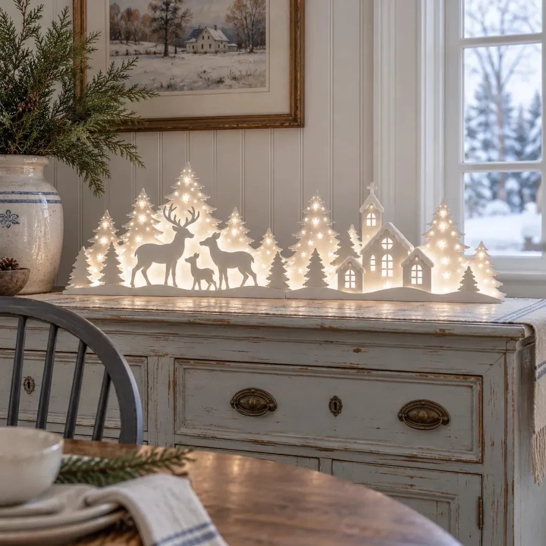 š¦ Illuminated Christmas decorations for the window ā reindeer & village | 2-piece LED set āØ
