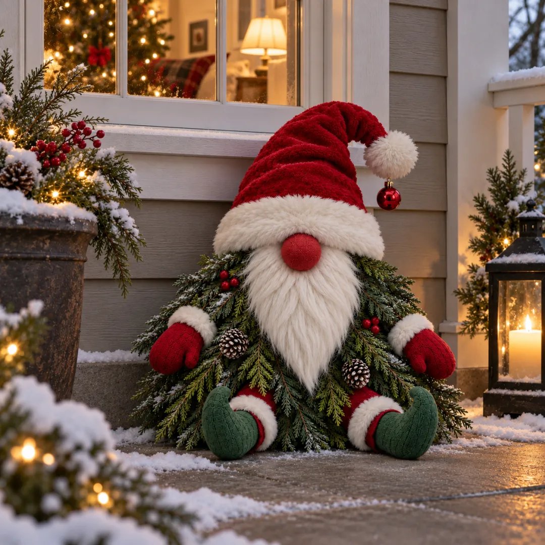 π
Sitting Christmas Evergreen Gnome | Woodland Holiday Decor