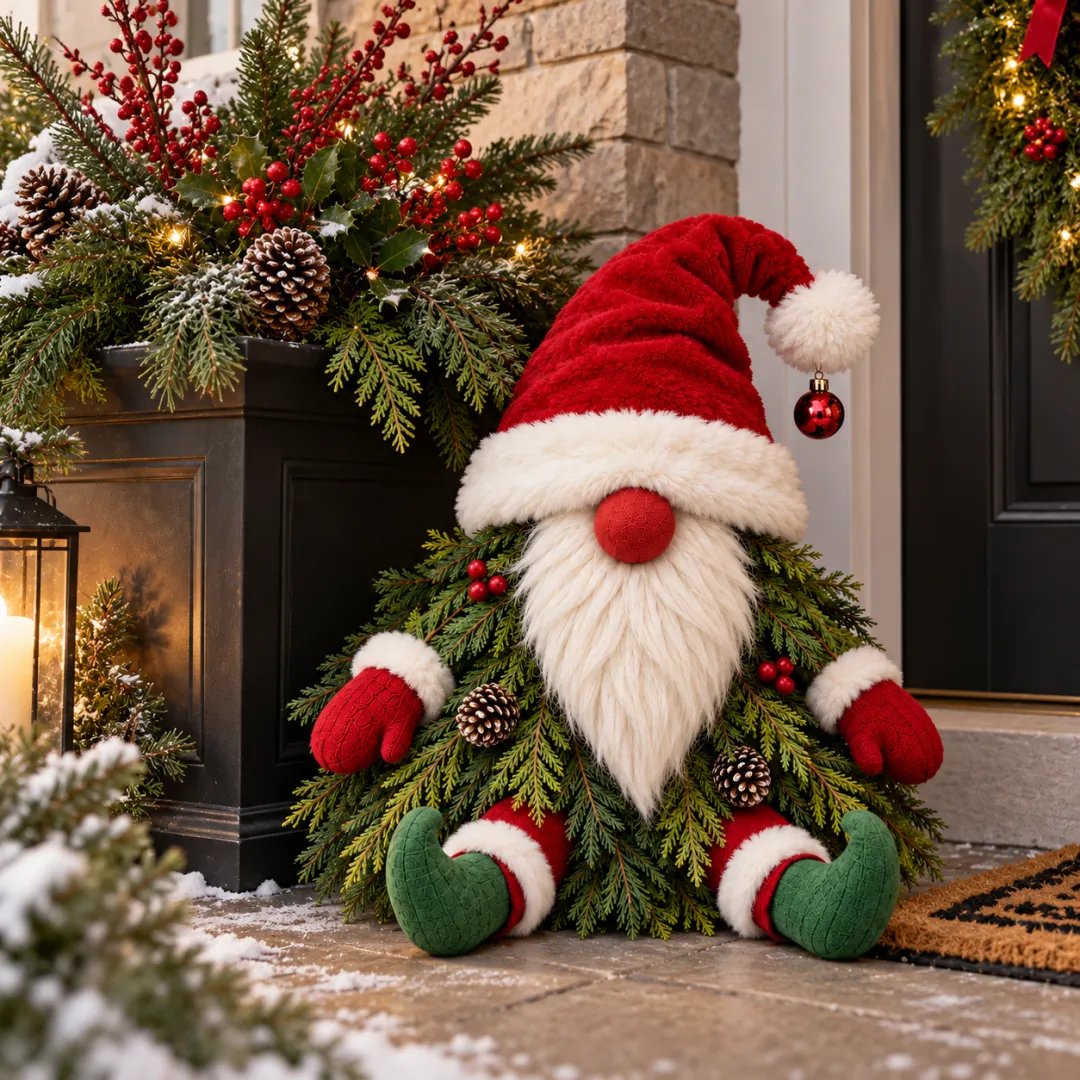 π
Sitting Christmas Evergreen Gnome | Woodland Holiday Decor