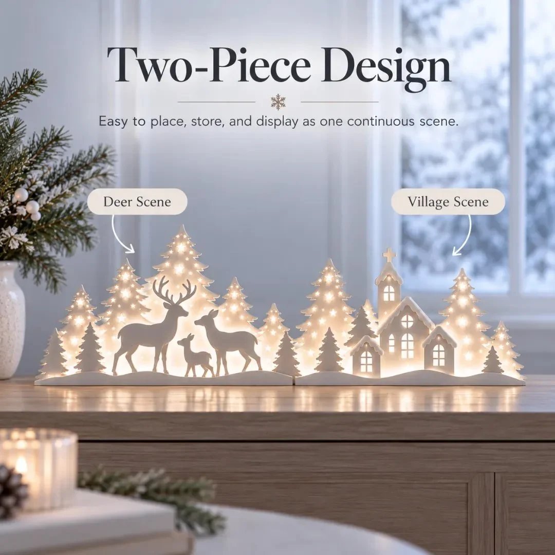 š¦ Illuminated Christmas decorations for the window ā reindeer & village | 2-piece LED set āØ