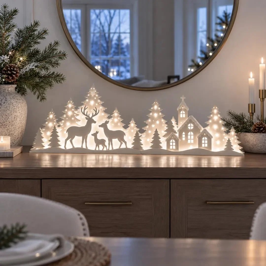 š¦ Illuminated Christmas decorations for the window ā reindeer & village | 2-piece LED set āØ
