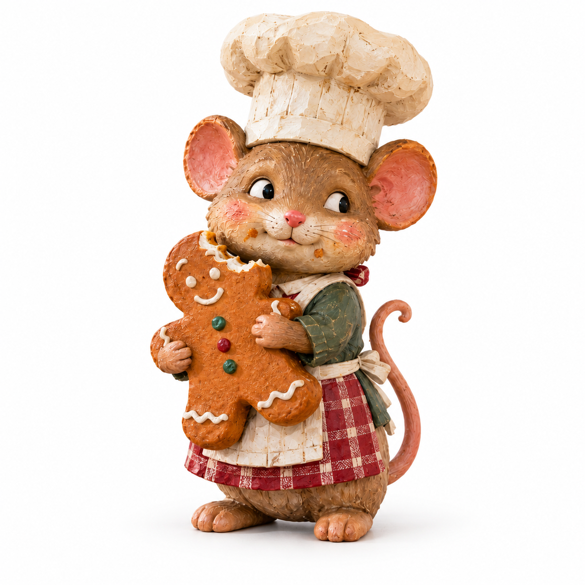 Vintage Gingerbread Mouse Baker Figurine – Whimsical Christmas Kitchen Decor