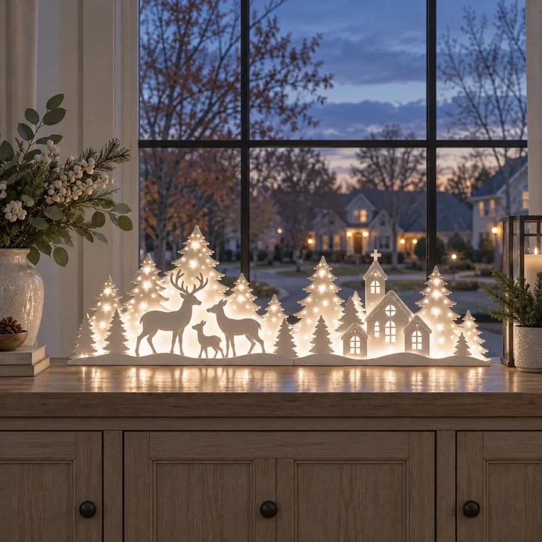 š¦ Illuminated Christmas decorations for the window ā reindeer & village | 2-piece LED set āØ