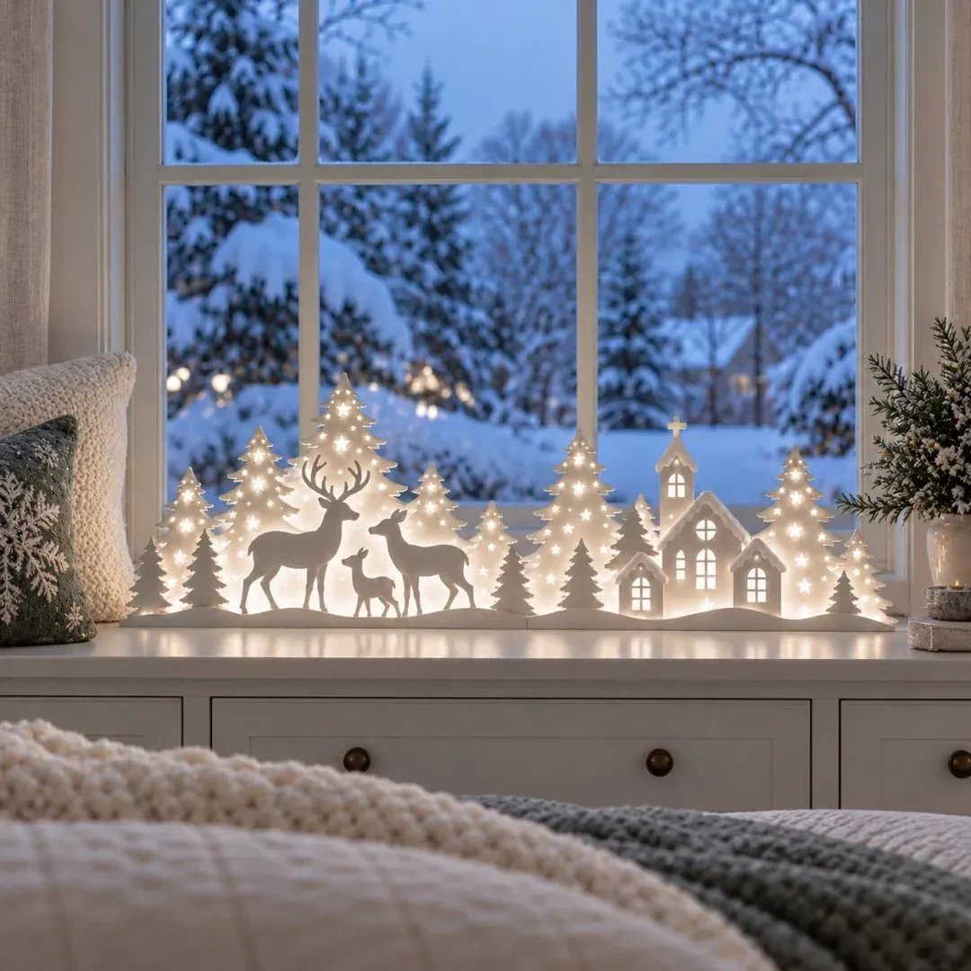 š¦ Illuminated Christmas decorations for the window ā reindeer & village | 2-piece LED set āØ