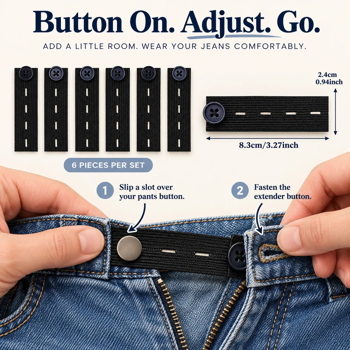 π Elastic Waistband Extender Buttons β Adjustable Comfort, 6-Piece Set