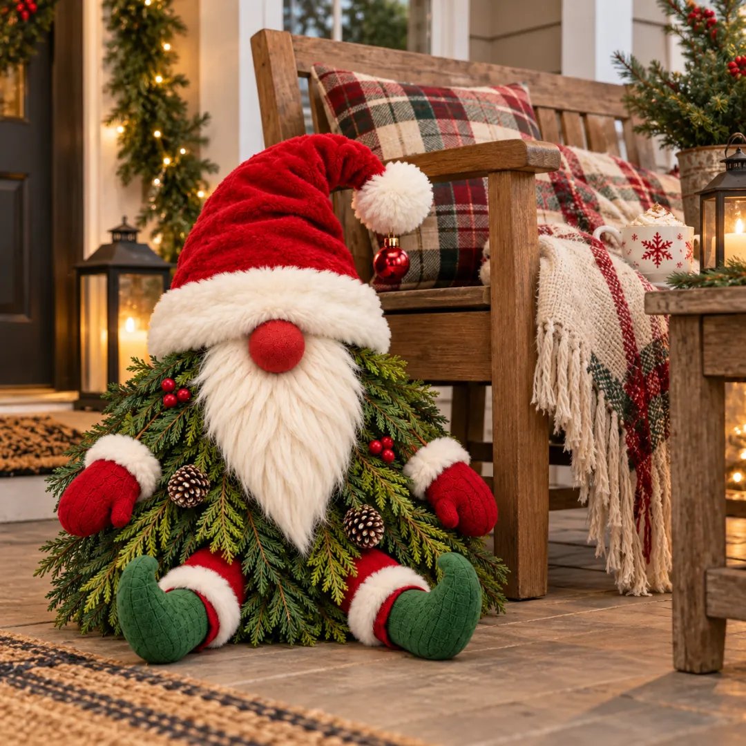 π
Sitting Christmas Evergreen Gnome | Woodland Holiday Decor