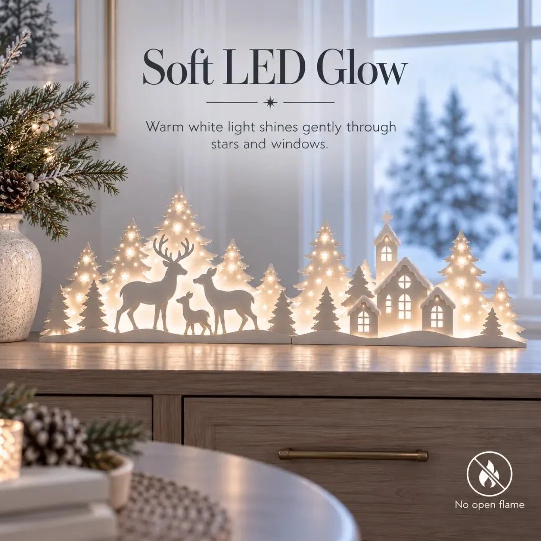 š¦ Illuminated Christmas decorations for the window ā reindeer & village | 2-piece LED set āØ