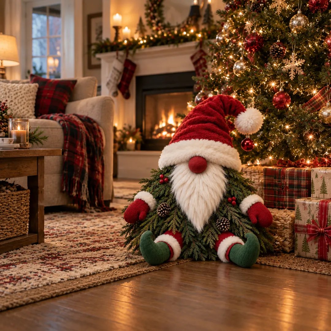 π
Sitting Christmas Evergreen Gnome | Woodland Holiday Decor