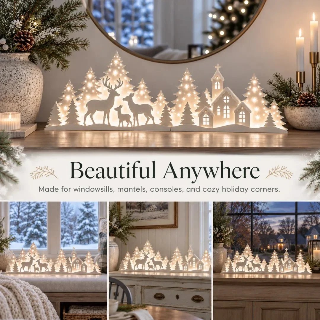 š¦ Illuminated Christmas decorations for the window ā reindeer & village | 2-piece LED set āØ