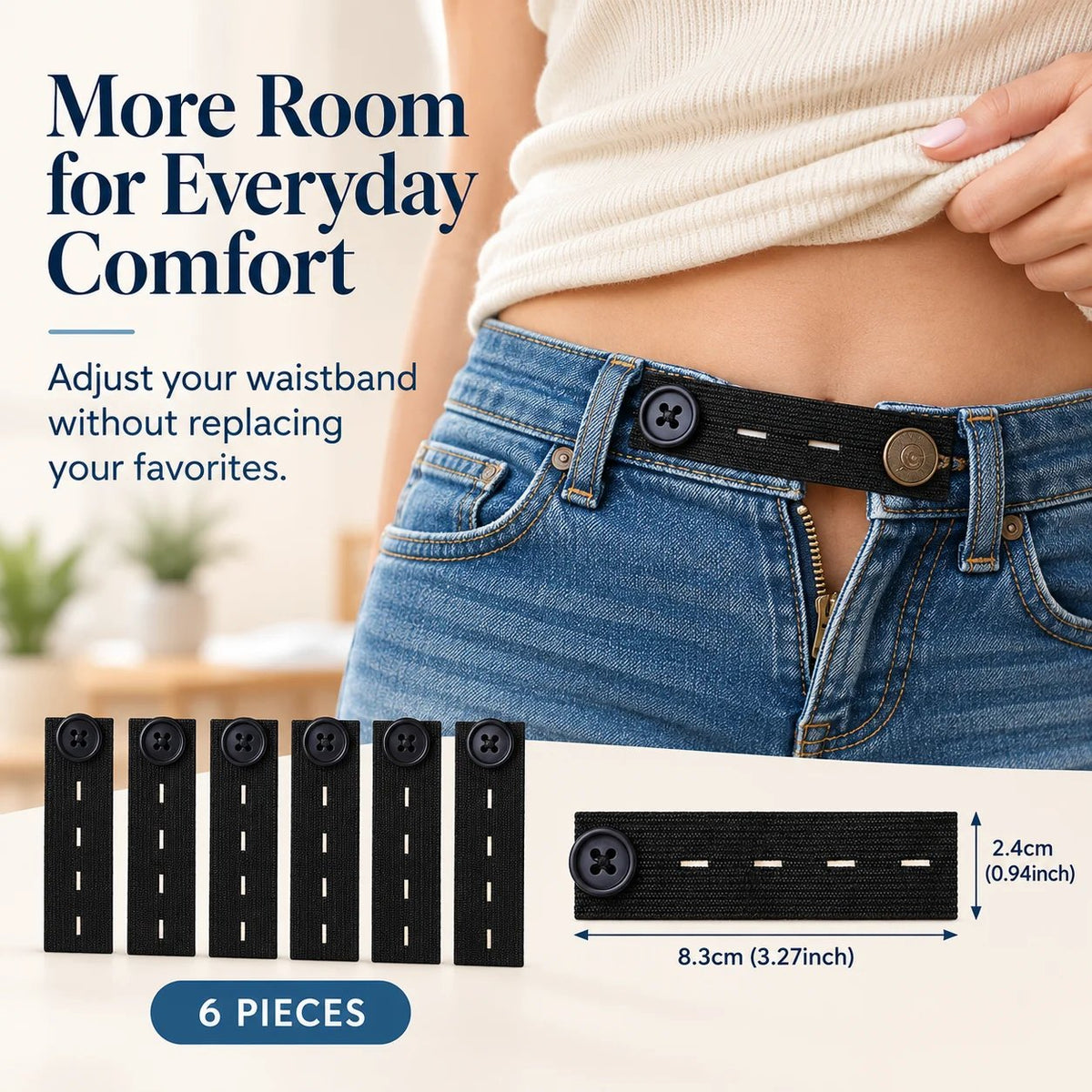 π Elastic Waistband Extender Buttons β Adjustable Comfort, 6-Piece Set