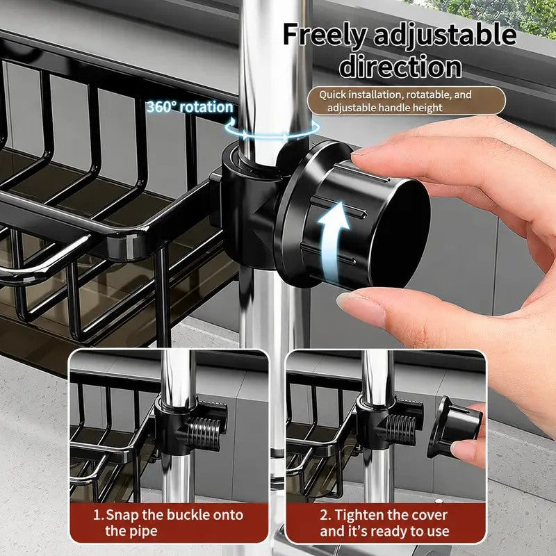 Faucet Sponge Holder & Sink Caddy - Rust-Proof Aluminum Drain Rack with Towel Bar
