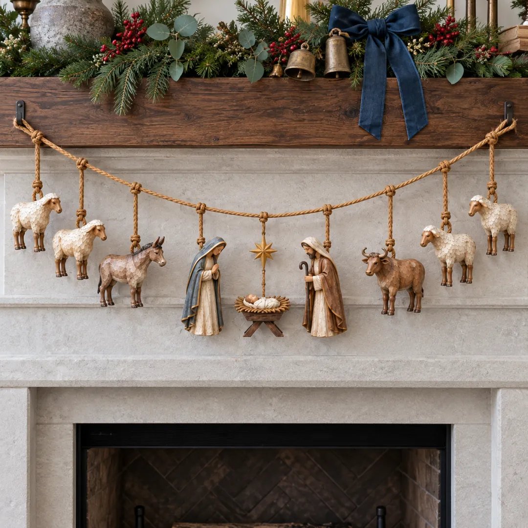 ✝️🎄Handcrafted Wooden Nativity Garland
