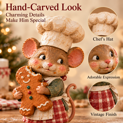 Vintage Gingerbread Mouse Baker Figurine – Whimsical Christmas Kitchen Decor