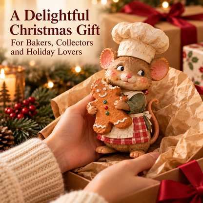 Vintage Gingerbread Mouse Baker Figurine – Whimsical Christmas Kitchen Decor