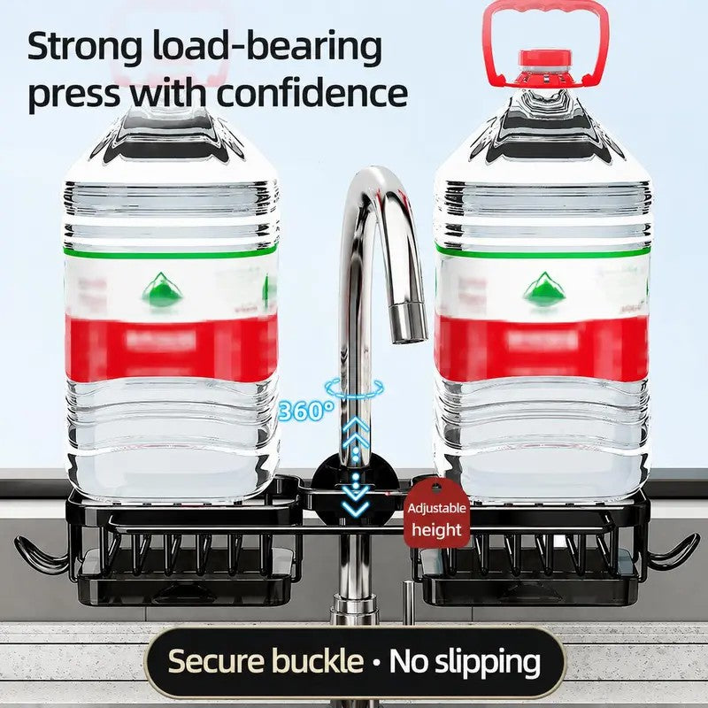 Faucet Sponge Holder & Sink Caddy - Rust-Proof Aluminum Drain Rack with Towel Bar