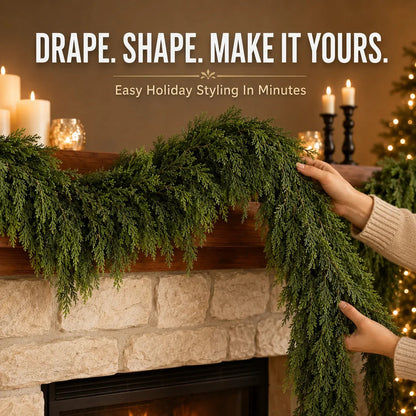 🎄 Real-Touch Cedar Garland – Lush Christmas Greenery
