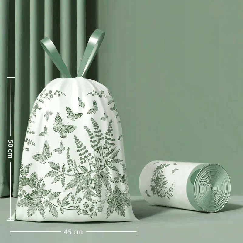 Tear-resistant, drawstring, extra-thick patterned trash bags