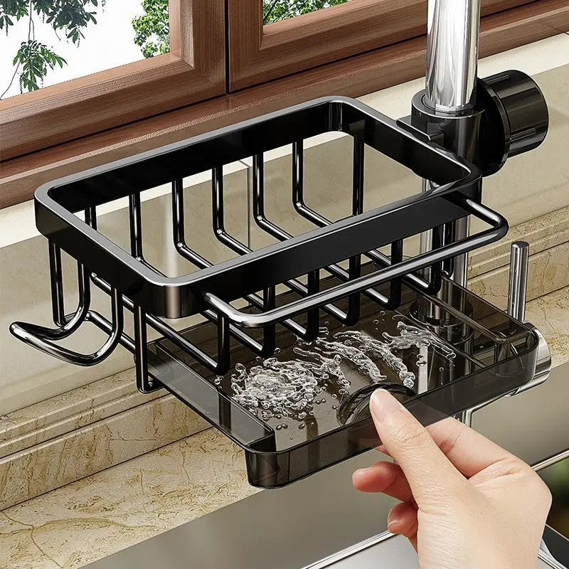 Faucet Sponge Holder & Sink Caddy - Rust-Proof Aluminum Drain Rack with Towel Bar